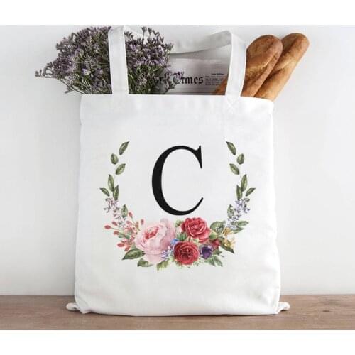 Women Casual Canvas Shoulder Bag Flowers Printing Shopping Bag Cotto Lady Handbag Eco Reusable Tote Shopper Bags