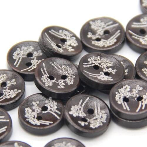 15mm Leaf Flower Carved Black Wood Buttons For Clothing Children DIY Crafts Shirt Sleeve Small Sewing Accessories Wholesale