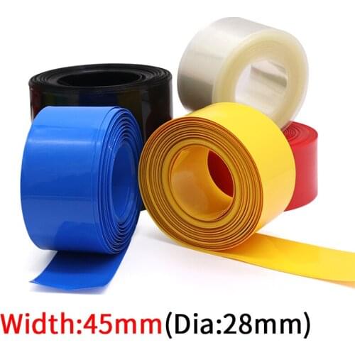 Width 45mm PVC Heat Shrink Tube Dia 28mm Lithium Battery Insulated Film Wrap Protection Case Pack Wire Cable Sleeve Colorful