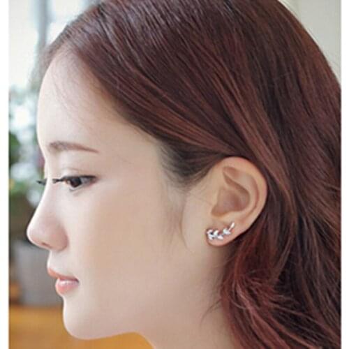 925 sterling silver earrings earrings for women earings fashion jewelry Willow leaf stud Electroplated Zircon earrings