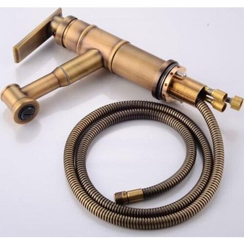 Vidric Basin Faucet Pull out Bathroom Sink Water Mixer Crane Copper Antique Bronze Chrome Finished Bath Faucets Deck Mounted EL2