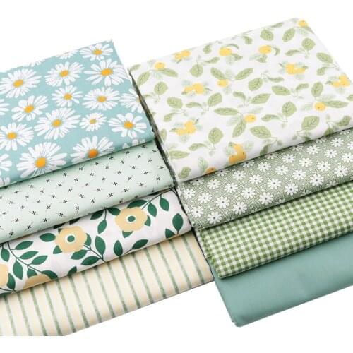 Green Flower Textile,Twill Cotton Sewing Fabrics Making Womens Kids Dresses Children Clothing Blankets DIY Cloth By Half Meter