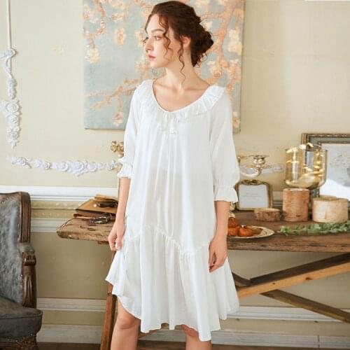 Wasteheart Women Fashion White Blue Cotton Sexy Sleepwear Night Dress Nightwear Homewear Nightgown Sleepwear Gowns