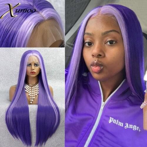 XUMOO Highlight Purple Synthetic Lace Front Wig Heat Resistant Glueless Blue Grey Wig Cosplay Synthetic Wigs For Black Women
