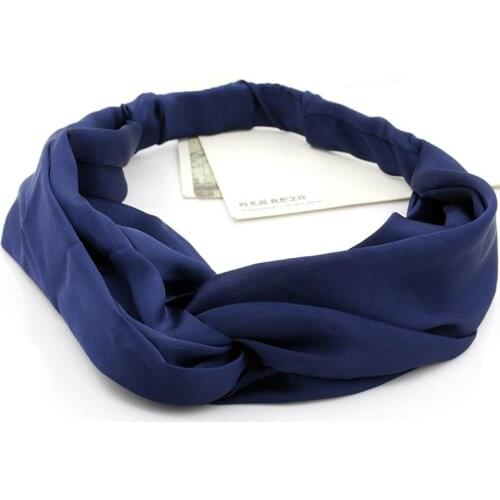 Dark Blue Cross Cloth Turban Headband Headwear Hair Accessories for Women