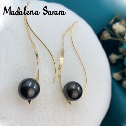 MADALENA SARARA 18K Gold S Style Saltwater Pearl Women Earring Tahiti Pearl Round Shape