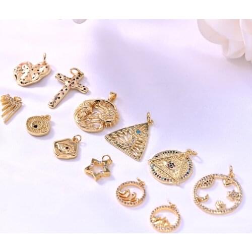 Golden Copper Cross Stars Sun Hollow Pendant Used in Jewelry Making DIY Necklaces Earrings Bracelets Jewelry Making