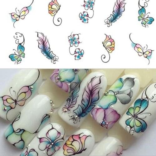 1 Sheet Water Decals Flowers Cartoon Nail Art Stickers Beauty Designs Watermark Transfer Red Colorful Manicure Nail Decoration