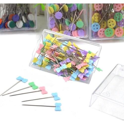 100Pcs/lot Sewing Accessories Patchwork Flower/Bow Tie/Button Pins Sewing Pin With Box DIY Sewing Patchwork Pins Arts Crafts