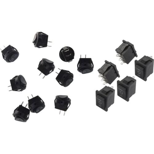 10Pcsx AC 3A/250V 6A/125V ON-OFF I/O SPST 2 Pin Snap in Round Boat Rocker Switch & 5 Pcs SPDT On/Off/On Mini Black 3 Pin Rocker