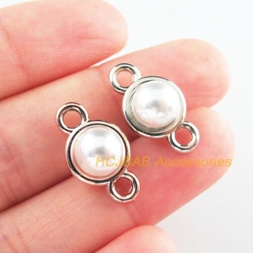 35Pcs Retro Dull Silver Plated KC Gold Color Acrylic Round Charms Connectors 11x19.5mm