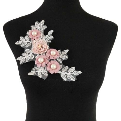3D three-dimensional flower dress pearl embroidery lace colorful sewing DIY womens supplies accessories 1 piece for sale