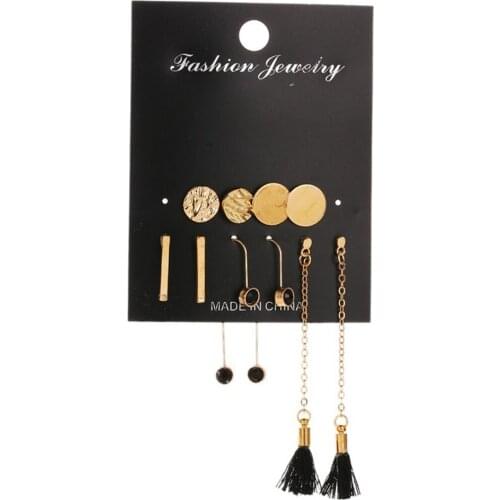 5 Pairs European And American Fashion Tassel Chain Disc Long Earrings Elegant Bride Wedding Jewelry Accessory