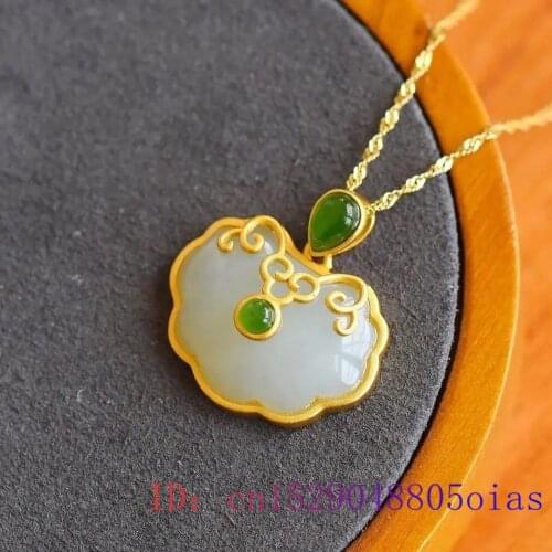 White Jade Ruyi Pendant Necklace Chinese Agate Zircon Fashion Amulet 925 Silver Chalcedony Charm Jewelry Crystal Gemstone