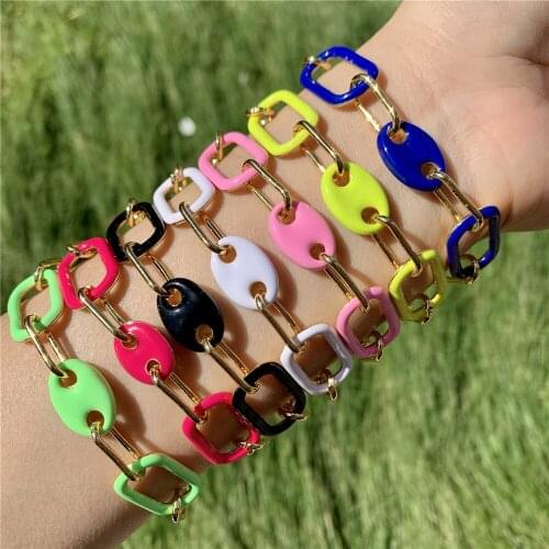 5Pcs,Hiphop Multi Color enamel Soda CHARM chain bracelet colorful gold plated Charm Punk Jewelry for men/women