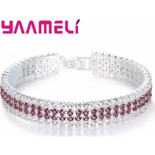 Luxurious Full Shiny Crystals Bracelets For Women Banquet Wrist Accessory 925 Sterling Silver Bangle Fashion Jewelry