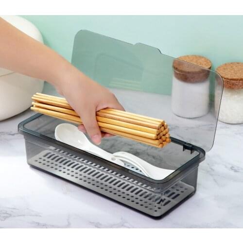 Household Kitchen Chopstick Tableware Storage Box Drain Extended Dustproof Plastic Tableware Holder