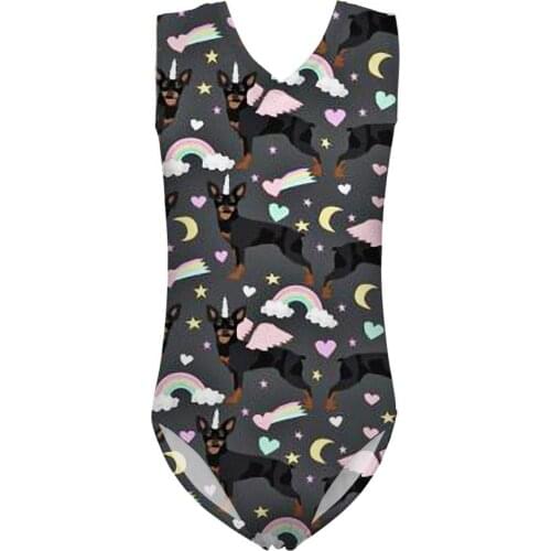 HYCOOL Kids Swimsuits Rainbow Flower Horned Dogs Print One Piece Suits Primary School Children Bathing Suit Girl Boy Swimwear