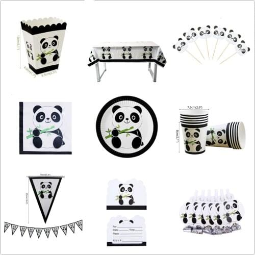 Panda Theme Kids Birthday Party Supplies Bamboo Paper Straw Plates Cups Banner Cake Toppers Disposable Tableware Boy Baby Shower