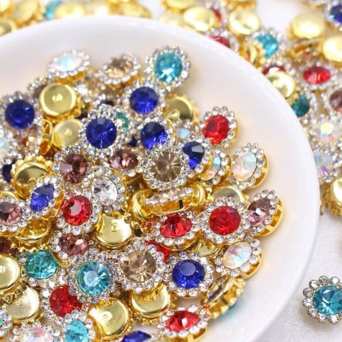 Sunflower Shape Mix color Super beauty top quality glass crystal flatback sew on claw rhinestones diy Clothing accessories 20pcs