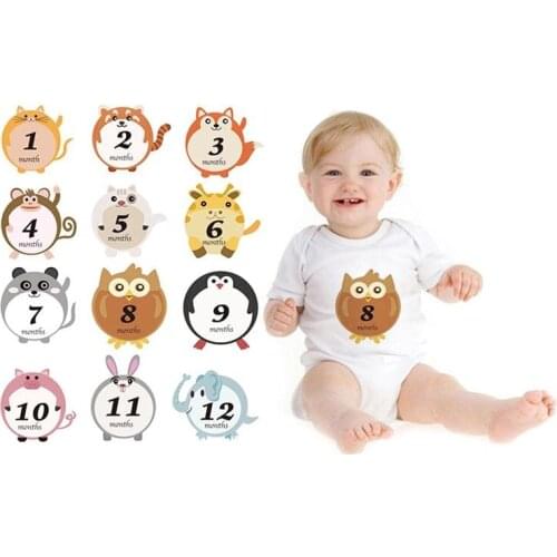 1-12 Months Cute Cartoon Baby Climbing Sticky Bellies Baby Month Stickers for Take Pictures In Different Months Photo props