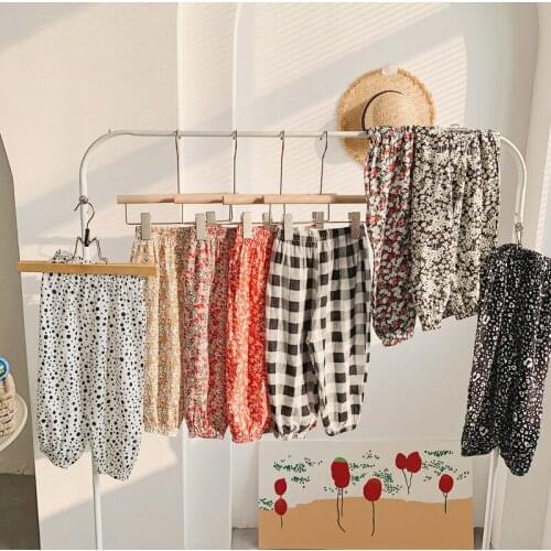 Girls Boys Mosquito-proof Leggings New Summer Kids Korean Style Casual Thin Pants Children Floral Loose Clothing For 2-7 Years