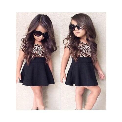 Summer Kids Clothes Toddler Girls Leopard Short Sleeve Dress Party Princess Tutu Dress 1-6T