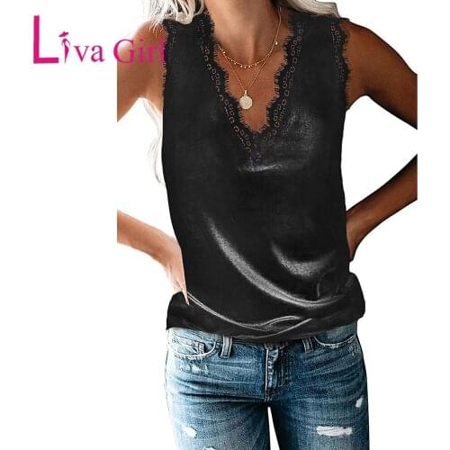 LIVA GIRL Woman Summer Casual Sleeveless Tops 2021 Female Solid Dressy Eyelash Lace V Neck Tank Ladies Sexy Plus Size Tanks 2XL