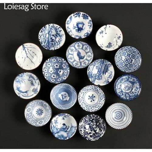 Loiesag 180ml Retro Blue And White Tea Bowl TeaCups Office Household Hat Cup Ceramic Tea Cup Jianzhan Tea Cup Tea Set Master Cup