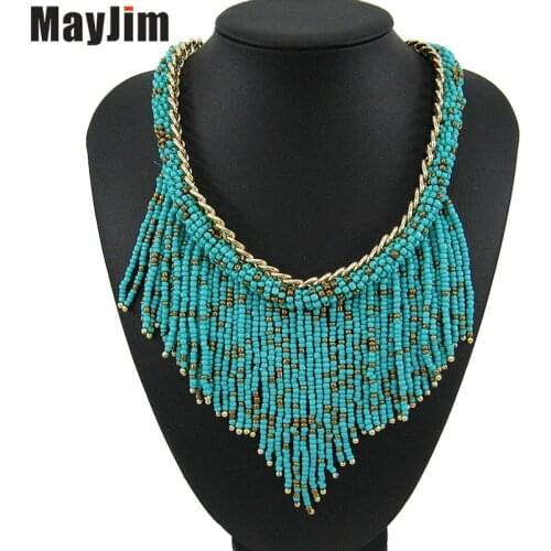 Statement Necklace 2018 Fashion Women Big brand Bohemia ethnic gold Chain small bead tassel Necklaces & Pendants Vintage Jewelry