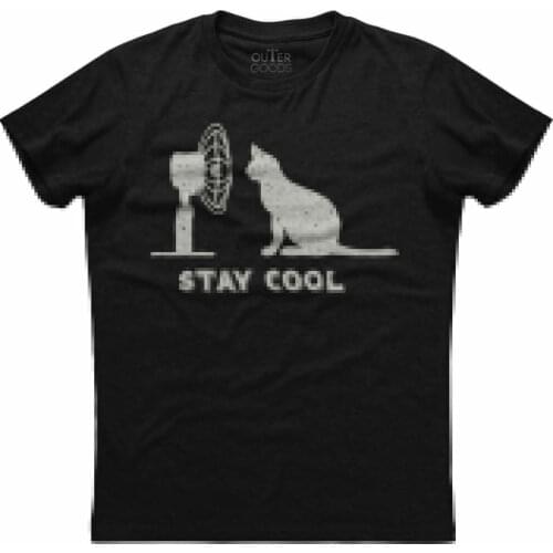 Stay Cool. Funny Cat and Fan Graphic Printed Cat Lovers Gift T-Shirt. Summer Cotton O-Neck Short Sleeve Mens T Shirt New S-3XL
