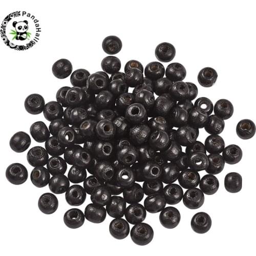 Pandahall 300 pcs/1 Bag Dyed Black Round Wood Beads for Jewelry Making DIY Necklace Bracelet Findings Hole: 3-4mm 3 Sizes