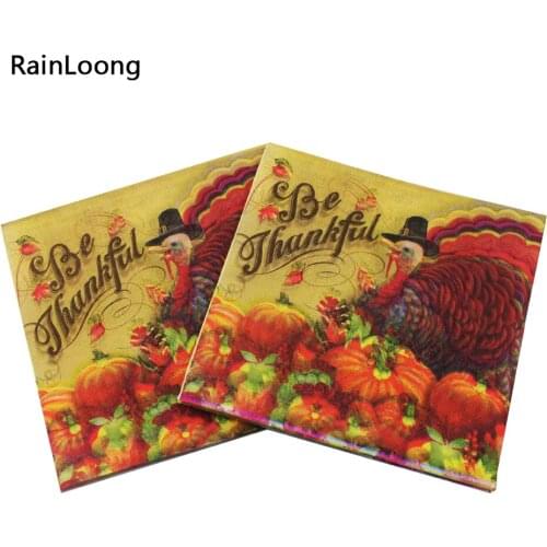 [RainLoong] Printed Feature Thanksgiving Paper Napkin Event & Party Tissue Decoupage Servilleta 33*33cm 1 pack (20pcs/pack)