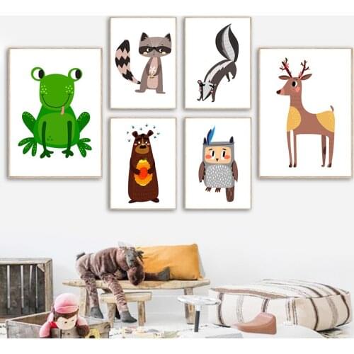 Frog Raccoon Ratel Bear Owl Deer Honey Wall Art Canvas Painting Nordic Posters And Prints Wall Pictures Kids Room Nursery Decor