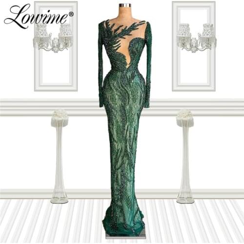 Luxury Dubai Emerald Green Evening Dresses Long Sleeves Elegant Arabic Women Muslim Formal Dress Wedding Party Gowns Prom Dress