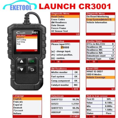 LAUNCH CREADER 3001 Code Reader Multi-Language Russian Supports OBD2/EOBD Function Launch CR3001 Full All Protocols