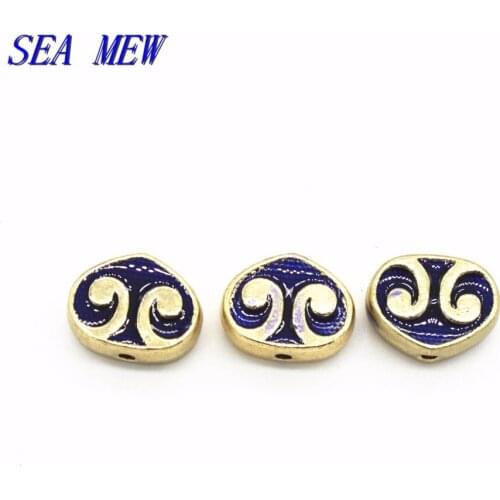 SEA MEW 10 PCS 13*10mm Vintage Alloy Enamel Drops Of Glaze Nepal Spacer Beads Hole Bead For Jewelry Making