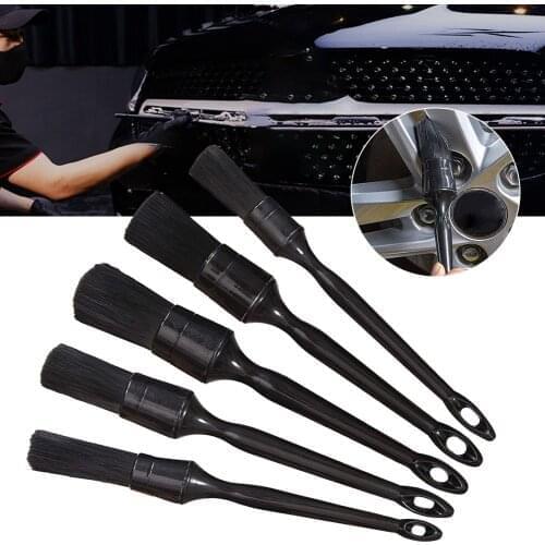 5pcs Car Wash Brush Wheel Cleaning Brush Set Handle Wheels Tires Engine Bay Leather Seats Door Panels Detailing Brush Car Tools