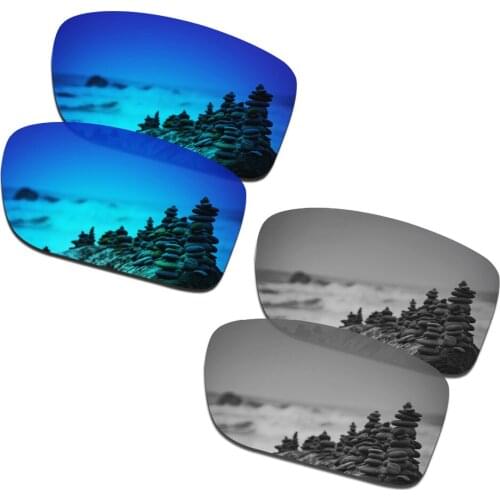 SmartVLT 2 Pairs Polarized Sunglasses Replacement Lenses for Oakley Double Edge Ice Blue and Silver Titanium