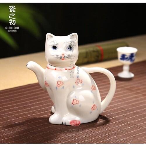 Old Japanese style ceramics lucky cat tea pot wine pot set teapot antique porcelain home decoration