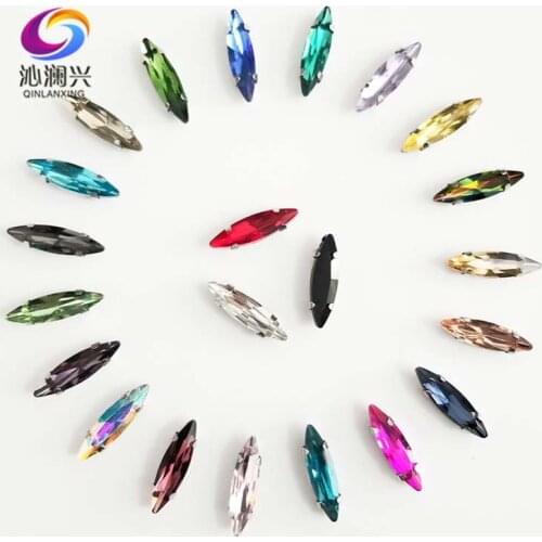 4x15mm 50pcs/lot Mix Color Horse Eye Shape Glass Crystal Rhinestone sew on Sliver Claw Rhinestones for Diy Clothing accessories