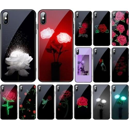 Glowing rose in the dark Tempered Glass Phone Case For iphone 11 Pro Max For iphone 12 11 Pro Max XS XR X 8 7 Plus SE2 Case