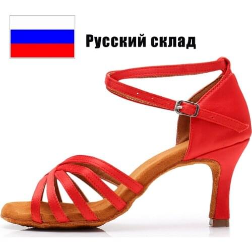 Fast Delivery Women Ballroom Dance Shoes Girls Latin Ladies Tango Dance Shoes Salsa High Heel Professional Dancing Red Black