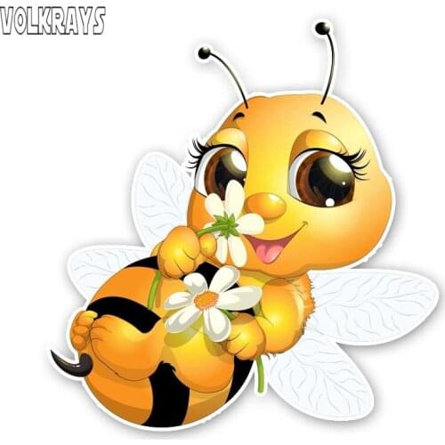 Volkrays Creative Car Sticker A Lovely Little Bee Accessories Reflective Waterproof Cover Scratces Sunscreen PVC Decal,14cm*13cm