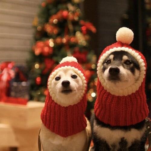 Funny Christmas Dog Hat Costume Red Elastic Acrylic Cap Warm Crocheted Winter Pet Knit Headwear For Pets New Year Supplies