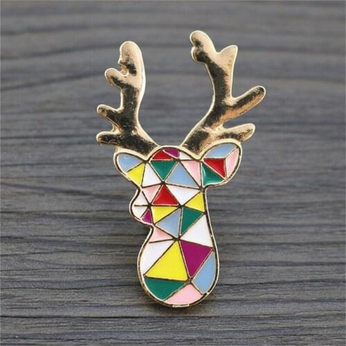 Japanese and Korean style color Enamel head antler animal fashion brooch shawl collar needle Christmas gift