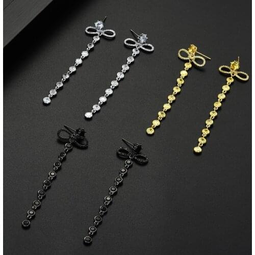 HIBRIDE Luxury New Design AAA Cubic Zirconia Long Stud Earrings Women Party Accessories Bijoux Femme E-582