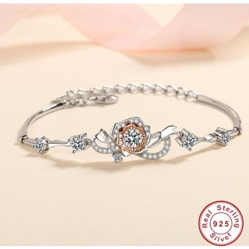 Geoki 925 Sterling Silver Passed Diamond Test Perfect Cut Total 1.5 Ct D Color VVS1 Moissanite Wedding Flower Bracelet for Women