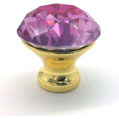 10pcs 30mm Pink Crystal Cabinet Knobs Jewelry Box Pulls Furniture Hardware Drawer Handle Wardrobe Pulls Cupboard Shoe Box Knobs