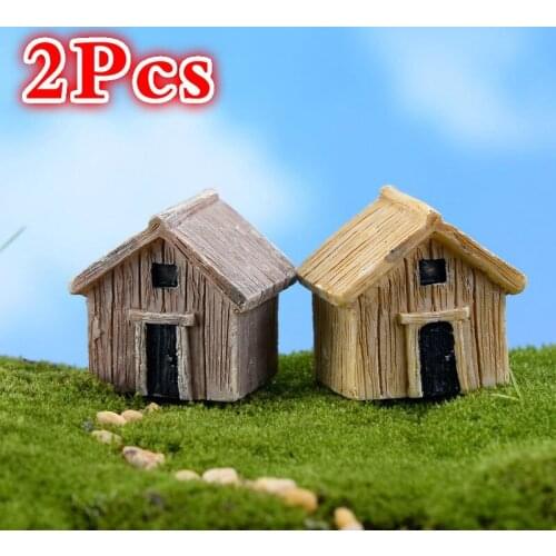2 Pcs Mini Wooden House Figurines Micro Landscape Dollhouse Ornaments Mini Craft Miniatures Mini Craft Micro Landscaping Decor